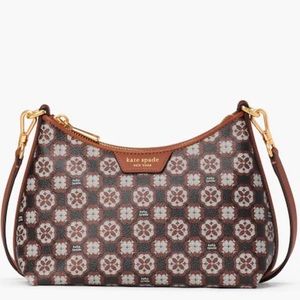 🆕 Kate Spade Spade Flower Monogram Coated Canvas Top Zip Crossbody Black Multi